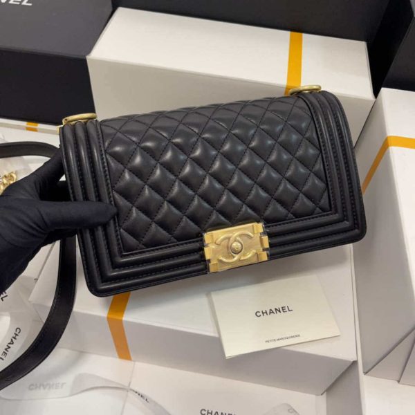 CC A67086 Boy Handbag Black Lambskin Leather Gold