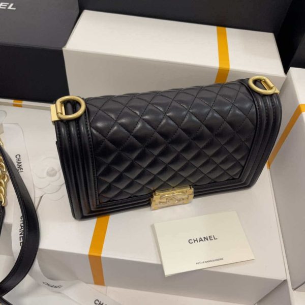 CC A67086 Boy Handbag Black Lambskin Leather Gold