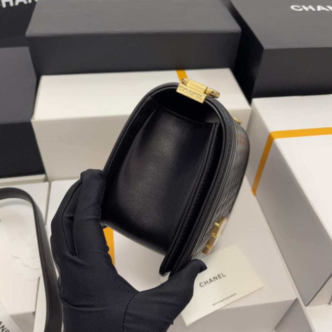 CC A67086 Boy Handbag Black Lambskin Leather Gold - Image 4