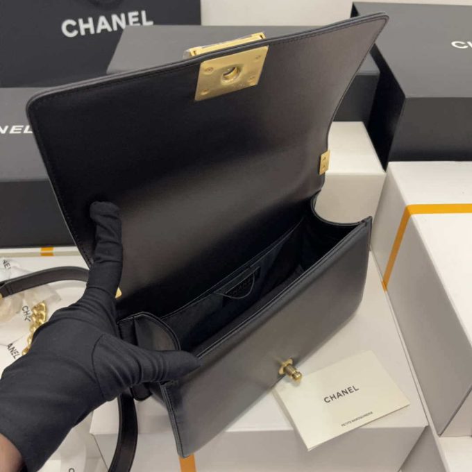 CC A67086 Boy Handbag Black Lambskin Leather Gold - Image 6