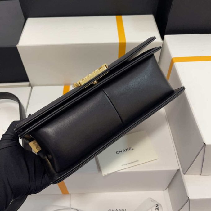 CC A67086 Boy Handbag Black Lambskin Leather Gold - Image 8