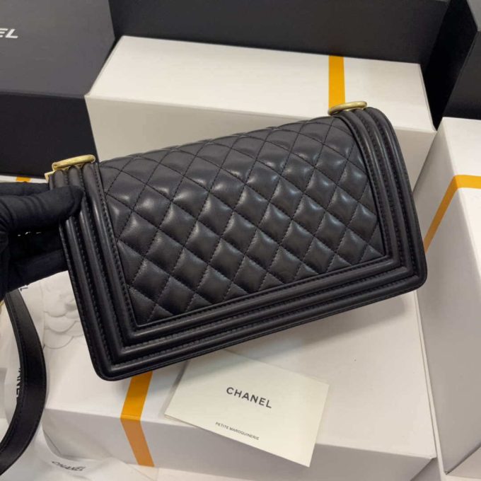 CC A67086 Boy Handbag Black Lambskin Leather Gold - Image 9