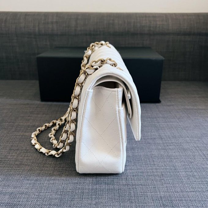 Cc CF 25 white caviar leather silver chain - Image 7