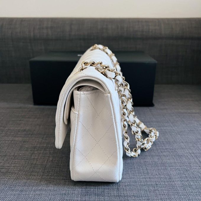 Cc CF 25 white caviar leather silver chain - Image 9