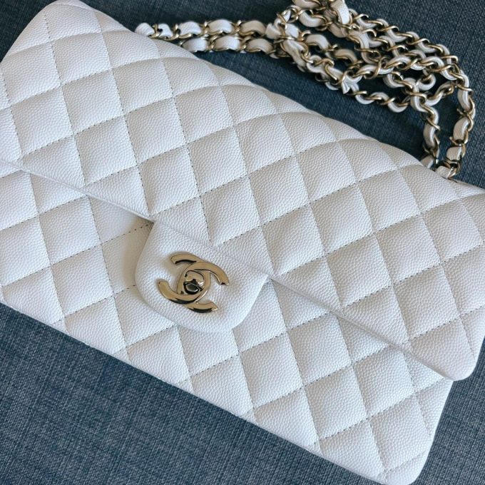 Cc CF 25 white caviar leather silver chain - Image 4