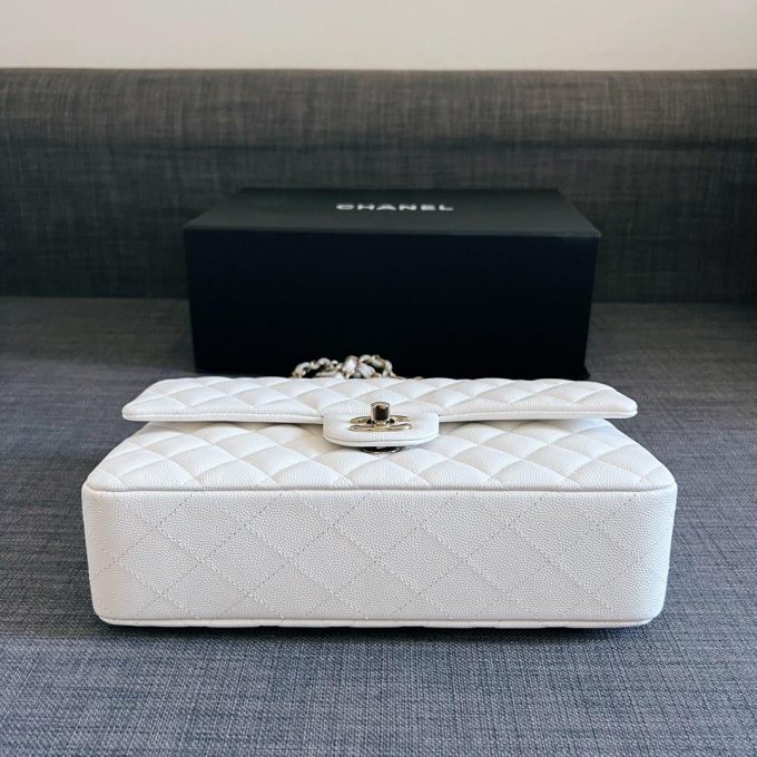 Cc CF 25 white caviar leather silver chain - Image 3