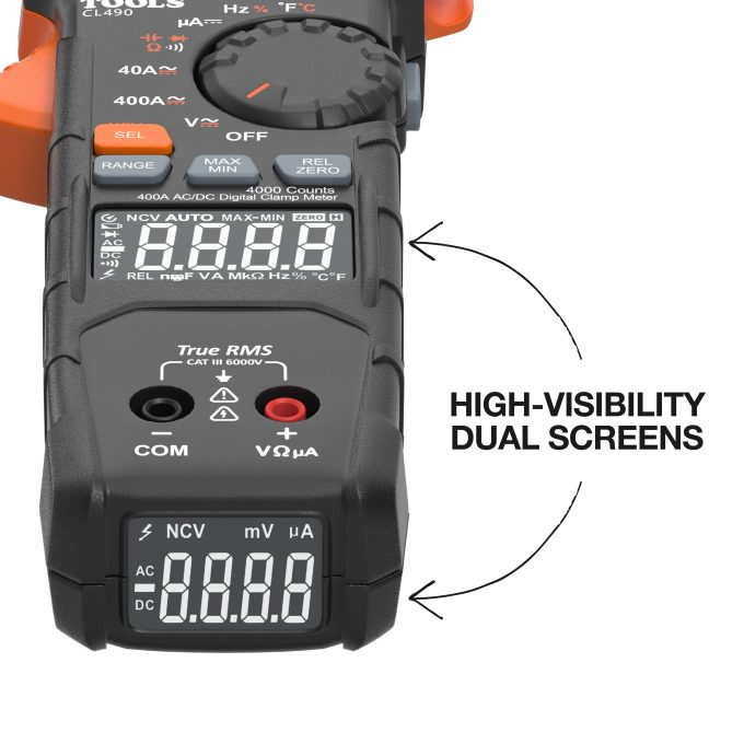 Klein Tools CL490 400A AC/DC Dual-Display Auto-Ranging Digital Clamp Meter - Image 3