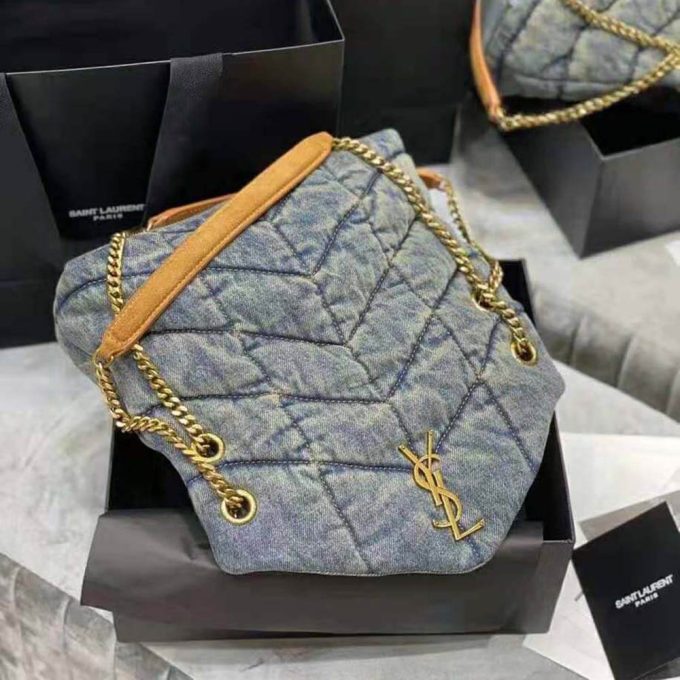 Y Puffer Small Bag in Quilted Vintage Denim and Suede - Image 5