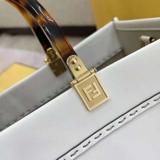 Fd Women Sunshine Medium Leather Shopper-White - Image 8