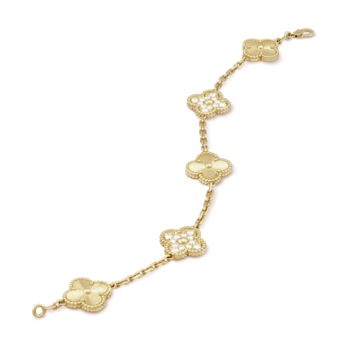Vintage Alhambra bracelet, 5 four-leaf lucky totems - Image 2