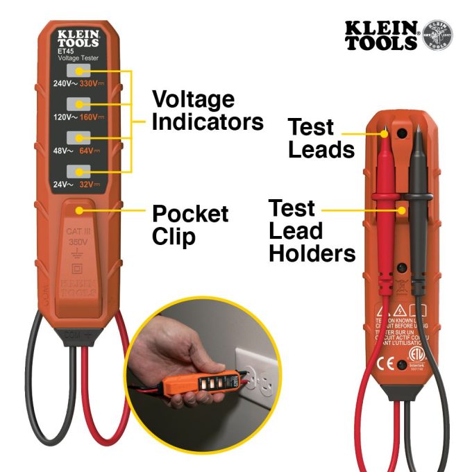 Klein Tools ET45VP Voltage and GFCI Receptacle Tester, AC/DC Voltage Electrical Test Kit - Image 4