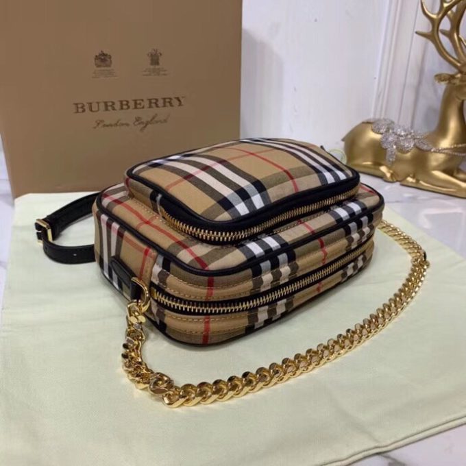 bb Vintage Check Cotton Camera Bag Neutral For Women, Women's Bags 7.7in/19.5cm - Image 4