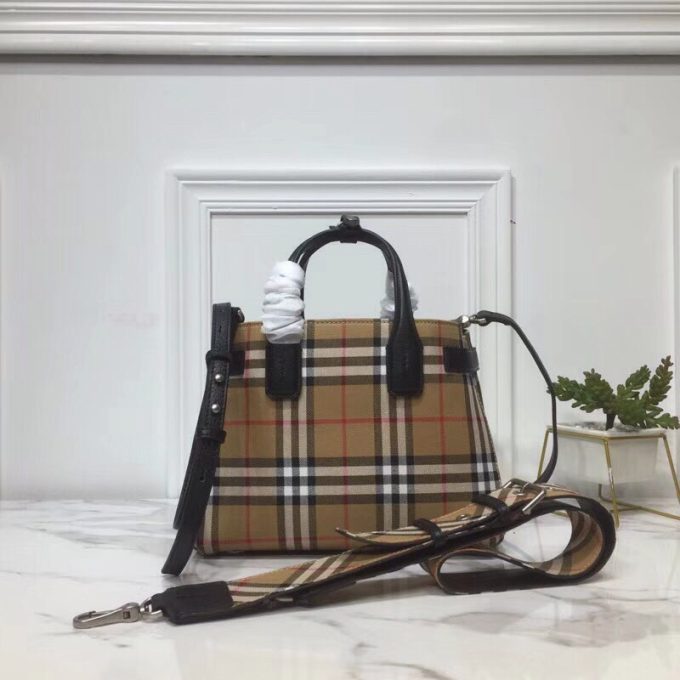 bb Small Banner Vintage Check And Tote Black For Women, Women's Bags 10.5in/26cm - Image 2
