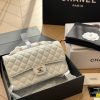 Cc CF 25 white caviar leather silver chain