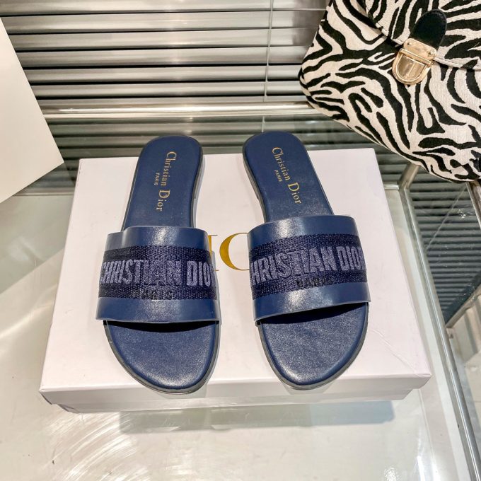 Solid Colors Calfskin and Embroidered Cotton Slippers - Image 14