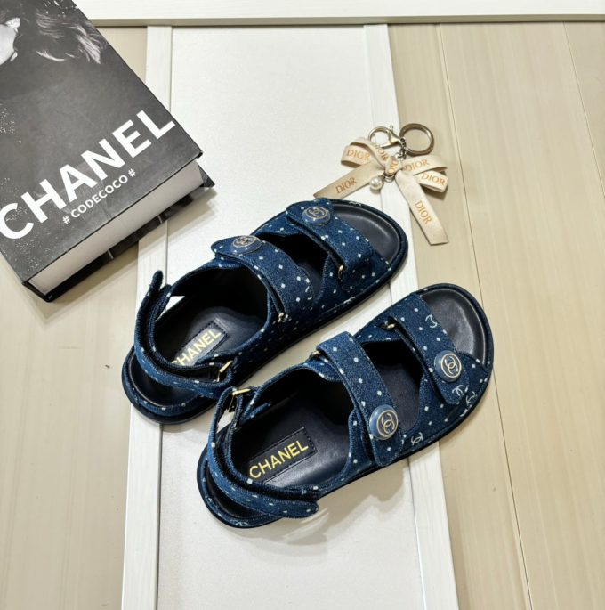 Denim Round Buckle Velcro Sandals - Image 3