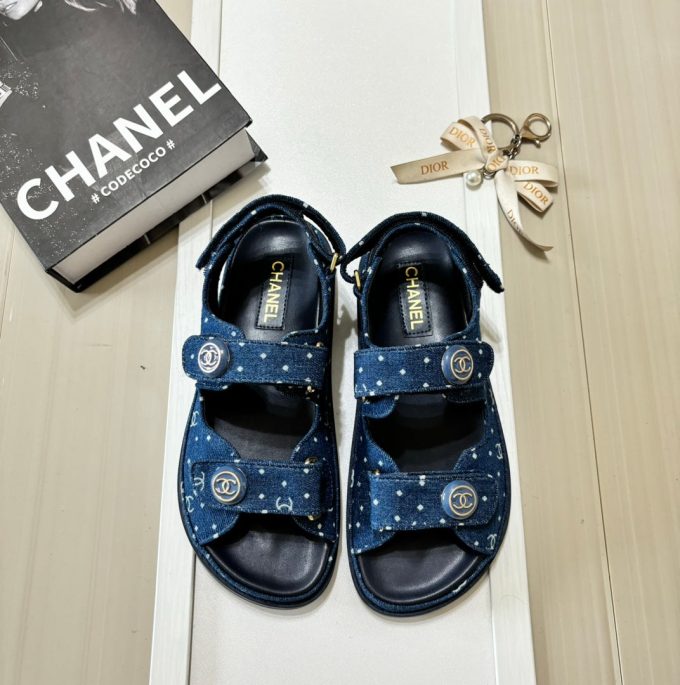 Denim Round Buckle Velcro Sandals - Image 4