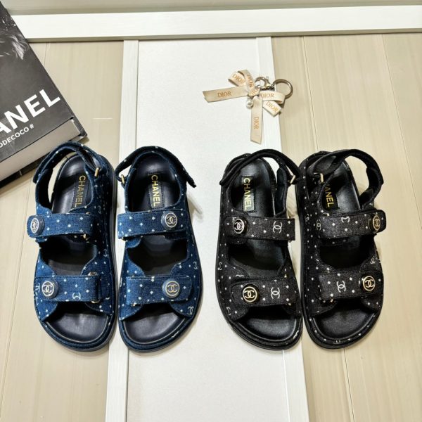 Denim Round Buckle Velcro Sandals