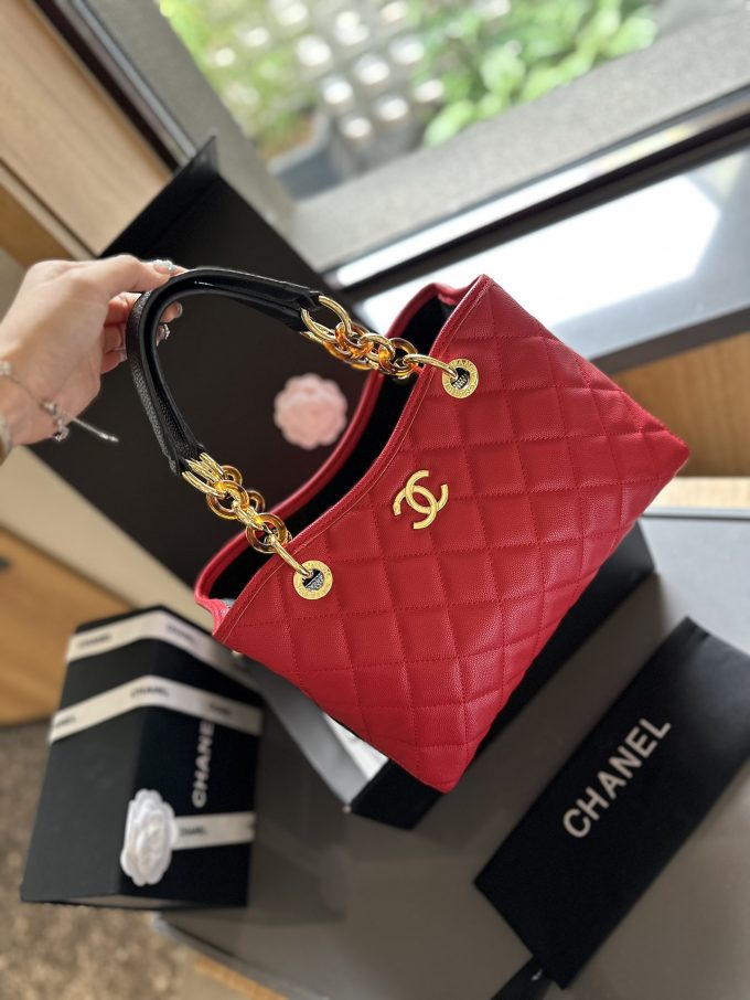 Cc new arrival vintage tote bag caviar leather size: 27cm - Image 4