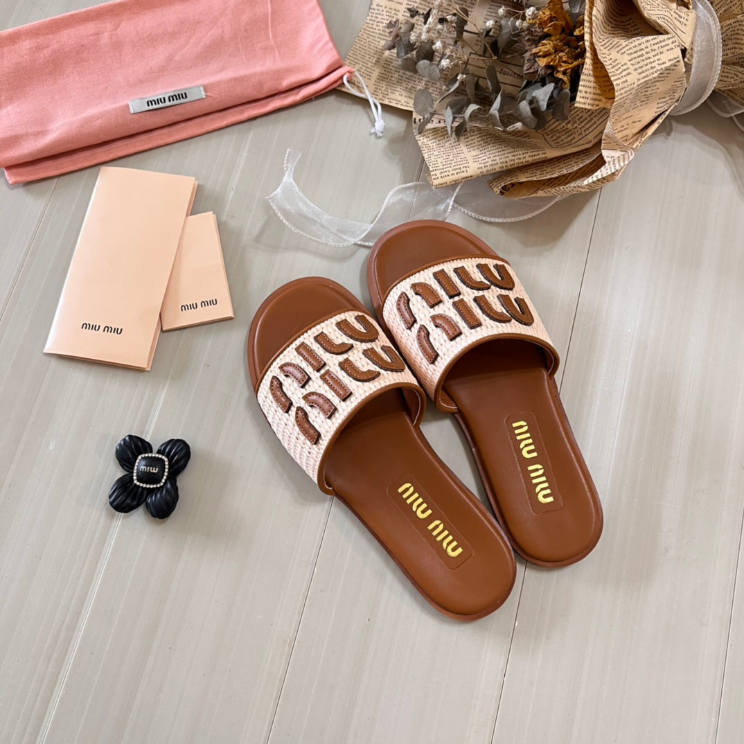 Raffia Textured Fabric Flat Shoes - Image 4