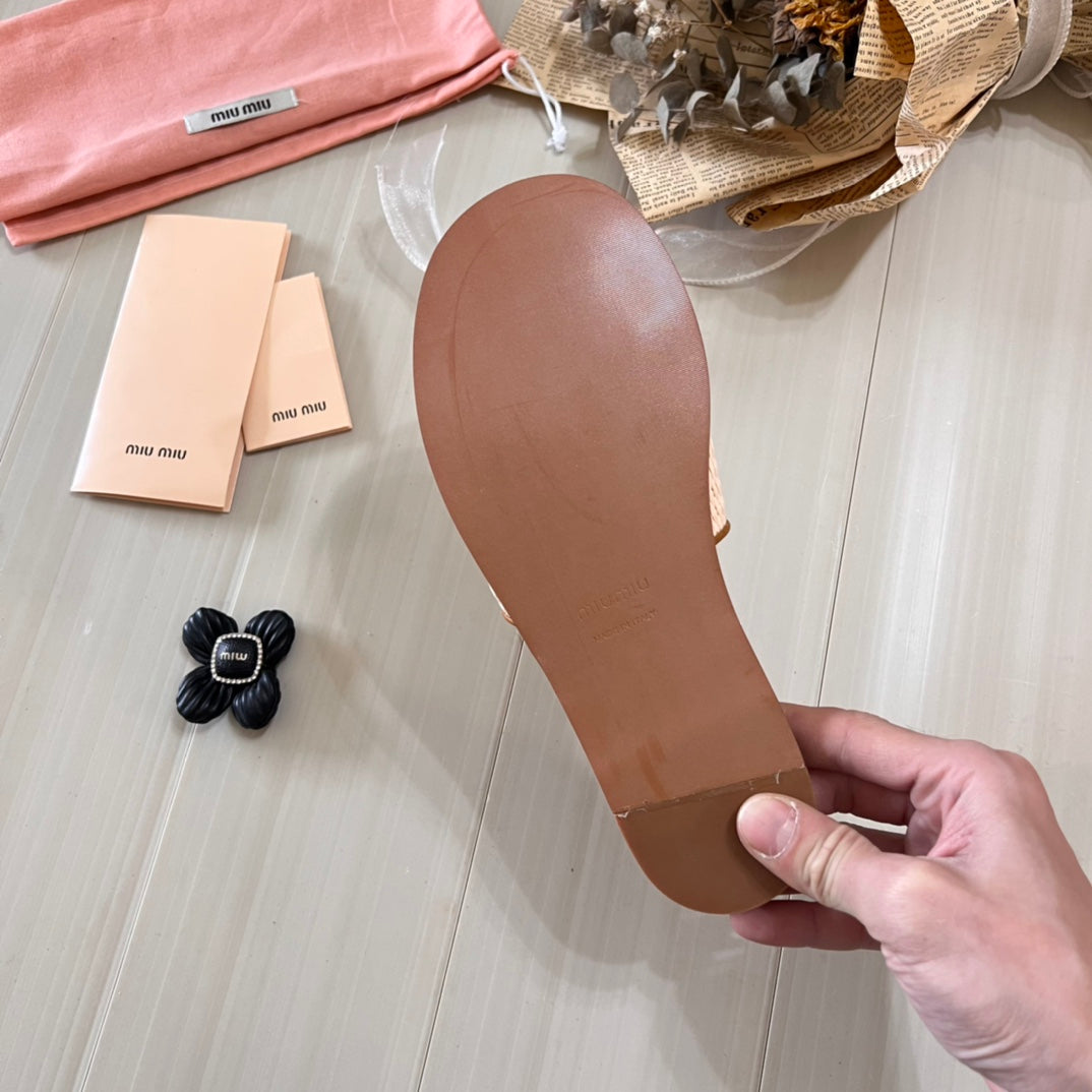 Raffia Textured Fabric Flat Shoes - Image 7