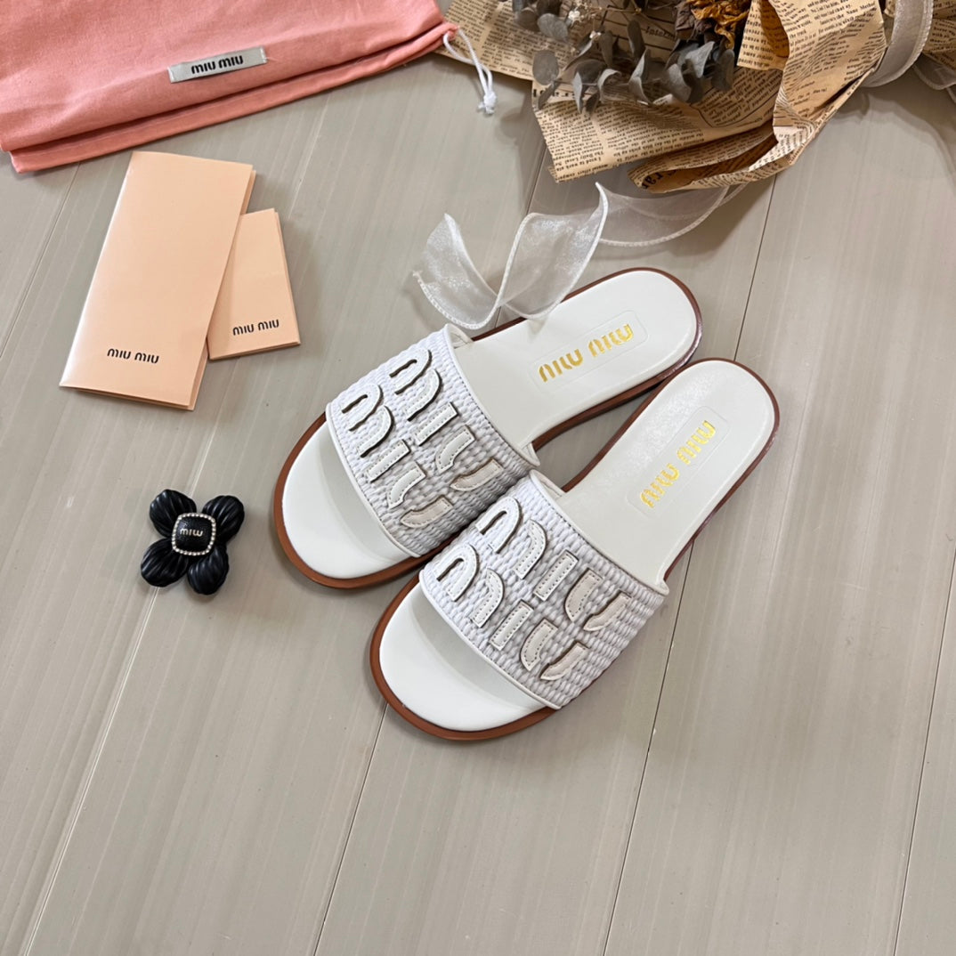 Raffia Textured Fabric Flat Shoes - Image 8