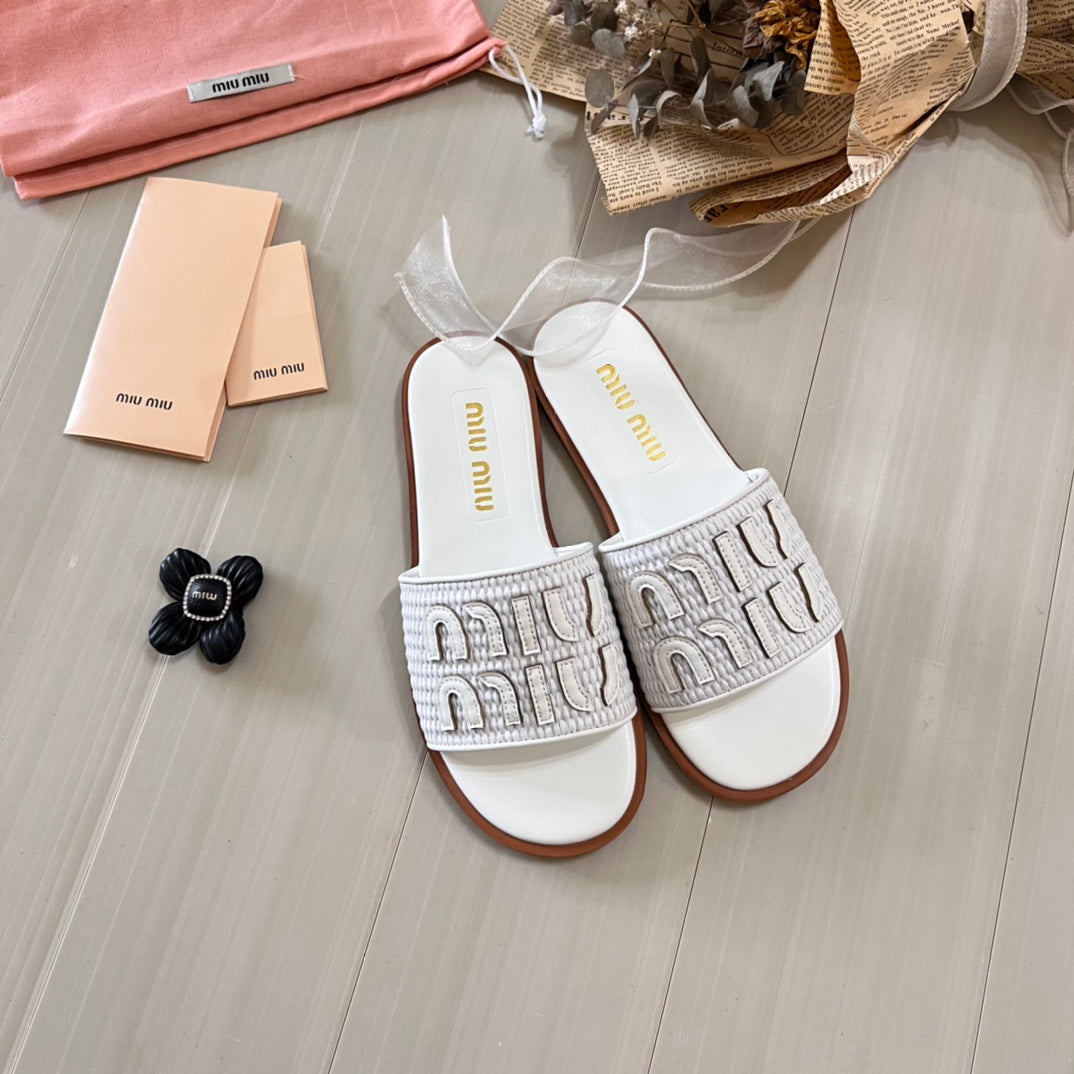 Raffia Textured Fabric Flat Shoes - Image 9