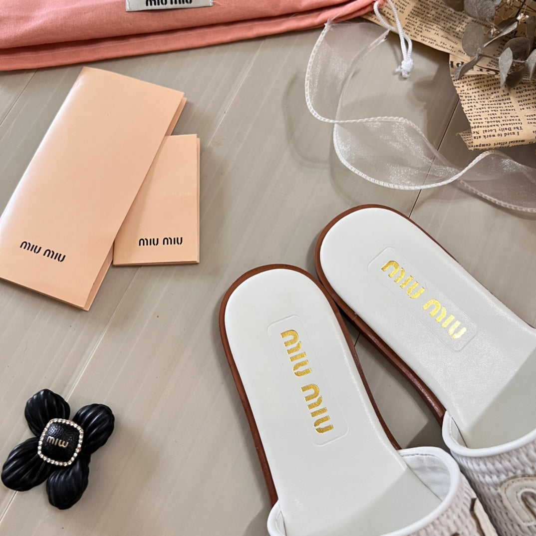 Raffia Textured Fabric Flat Shoes - Image 10