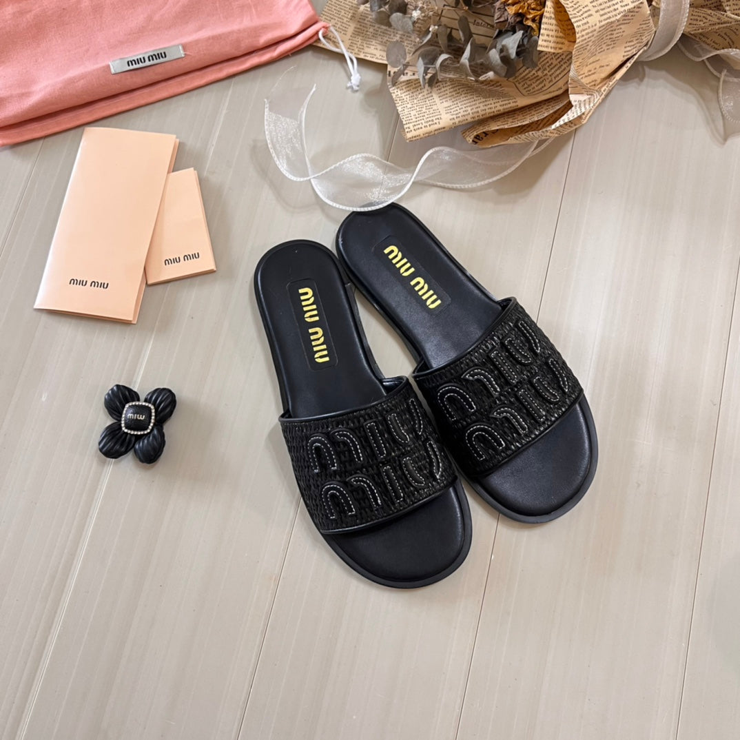 Raffia Textured Fabric Flat Shoes - Image 11