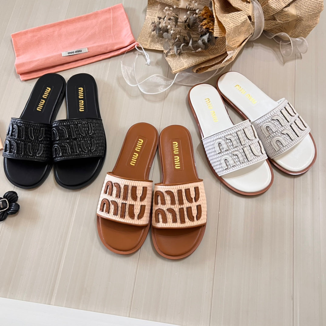 Raffia Textured Fabric Flat Shoes - Image 2