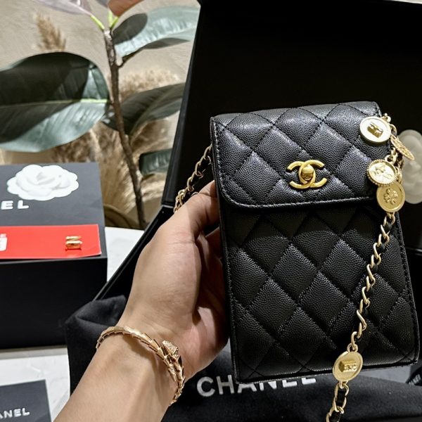 CC new arrival caviar leather phone bag size: 12*16 cm