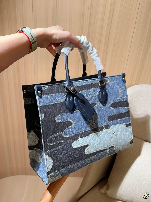 Louis new arrival denim onthego tote bag size:35 cm