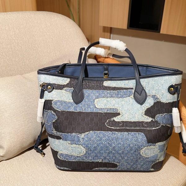 Louis new arrival denim neverfull tote bag size:32 cm