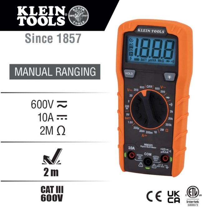 Klein Tools MM325 Multimeter, Digital Manual-Ranging 600V AC/DC Voltage Tester, Tests Batteries, Current, Resistance, Diodes, and Continuity - Image 3