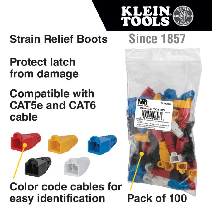 Klein Tools VDV824-650 Strain Relief Boots for RJ45 Data Plugs, CAT5e/CAT6 Cable, 100-Pack - Image 5