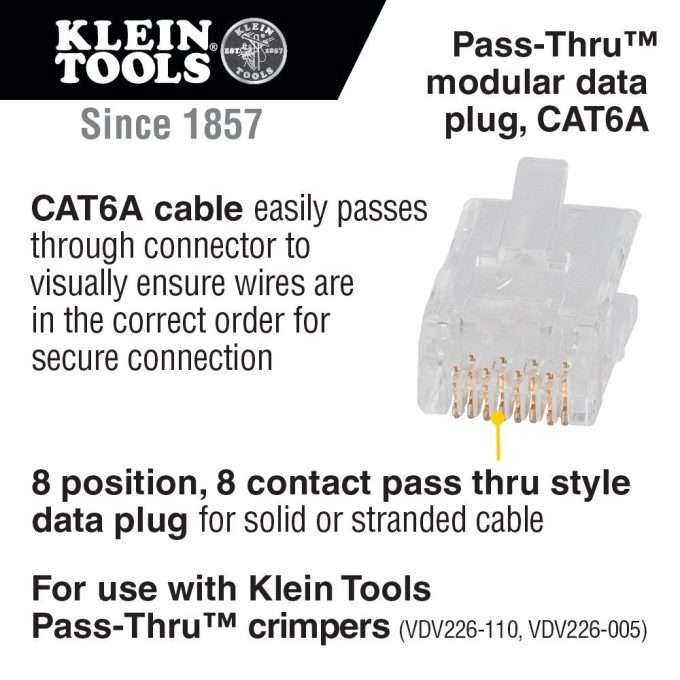 Klein Tools VDV826-704 Pass-Thru Modular Data Plugs, RJ-45-CAT6A, UTP, 50-Pack - Image 2